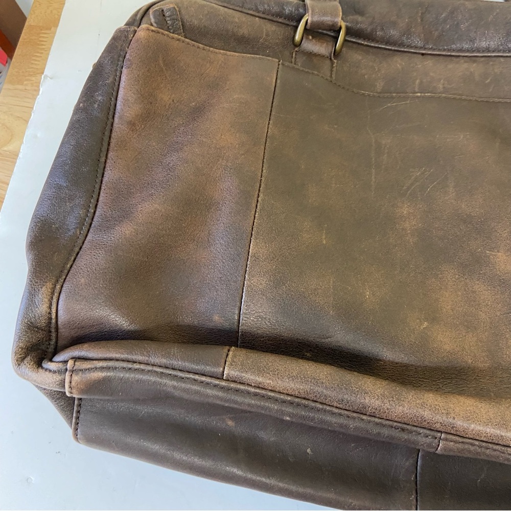 Vintage LL Bean Leather Bag Briefcase Laptop Work Business Brown Distressed - Picture 8 of 16